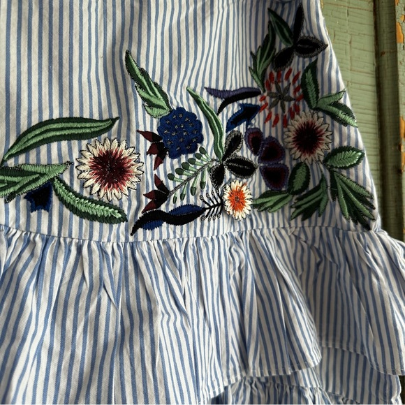 NWT Zara Embroidered Floral Striped Ruffle Tiered Tie Waist Mini Skirt Size Sm - Picture 3 of 10